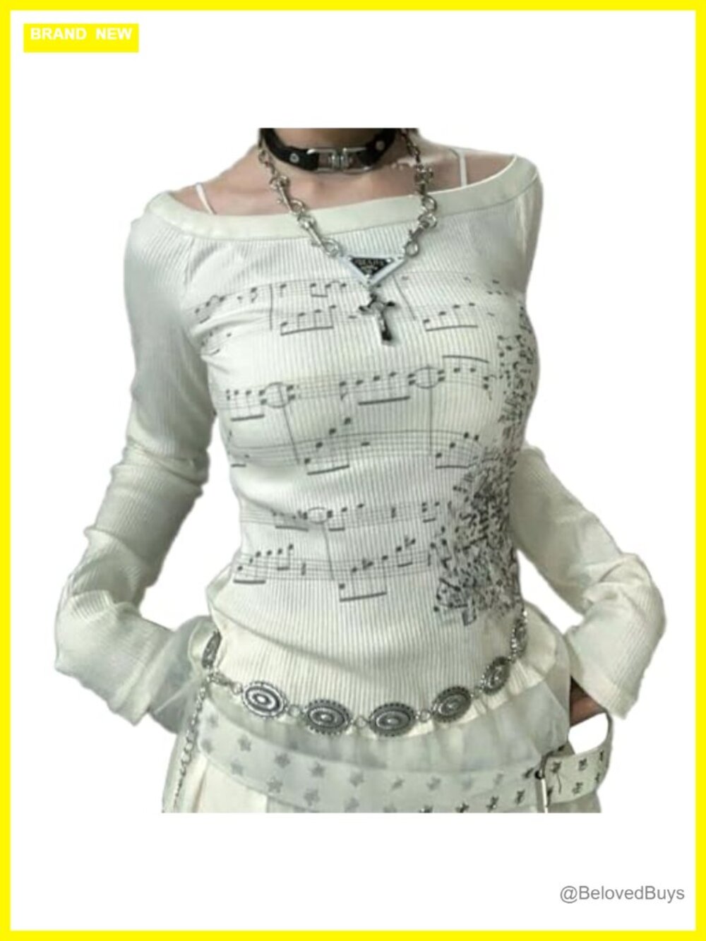 Off Shoulder Lace Patchwork Long Sleeve Graphic Top Y2K Slim Fit Women